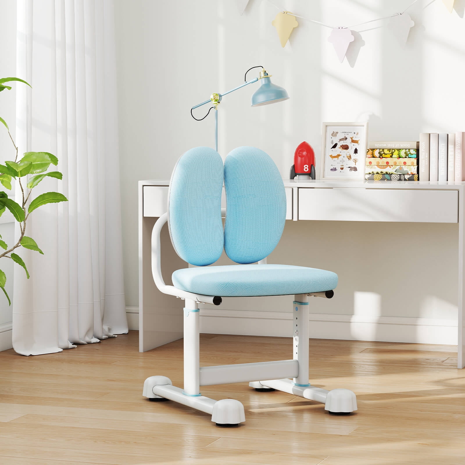 Costway Kids Desk Chair with Double Back Support Adjustable Height Upholstered Computer Chair Blue