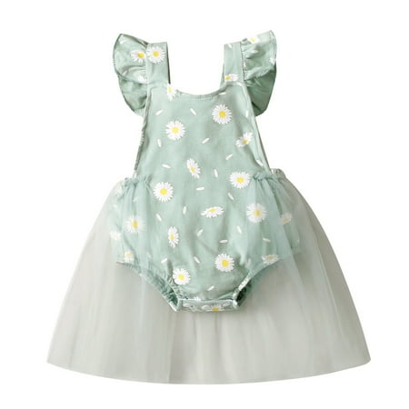 

Binpure Baby Girl Short Sleeve Dress with Mesh Stitching Sweet Style Flower