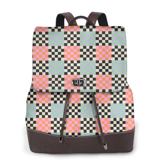 Fotbe Colorful Checkered Mochila Bolso con Estampado para Mujer, Mochila Antirrobo de Nylon Impermeable, Bolsa Ligera de Hombro