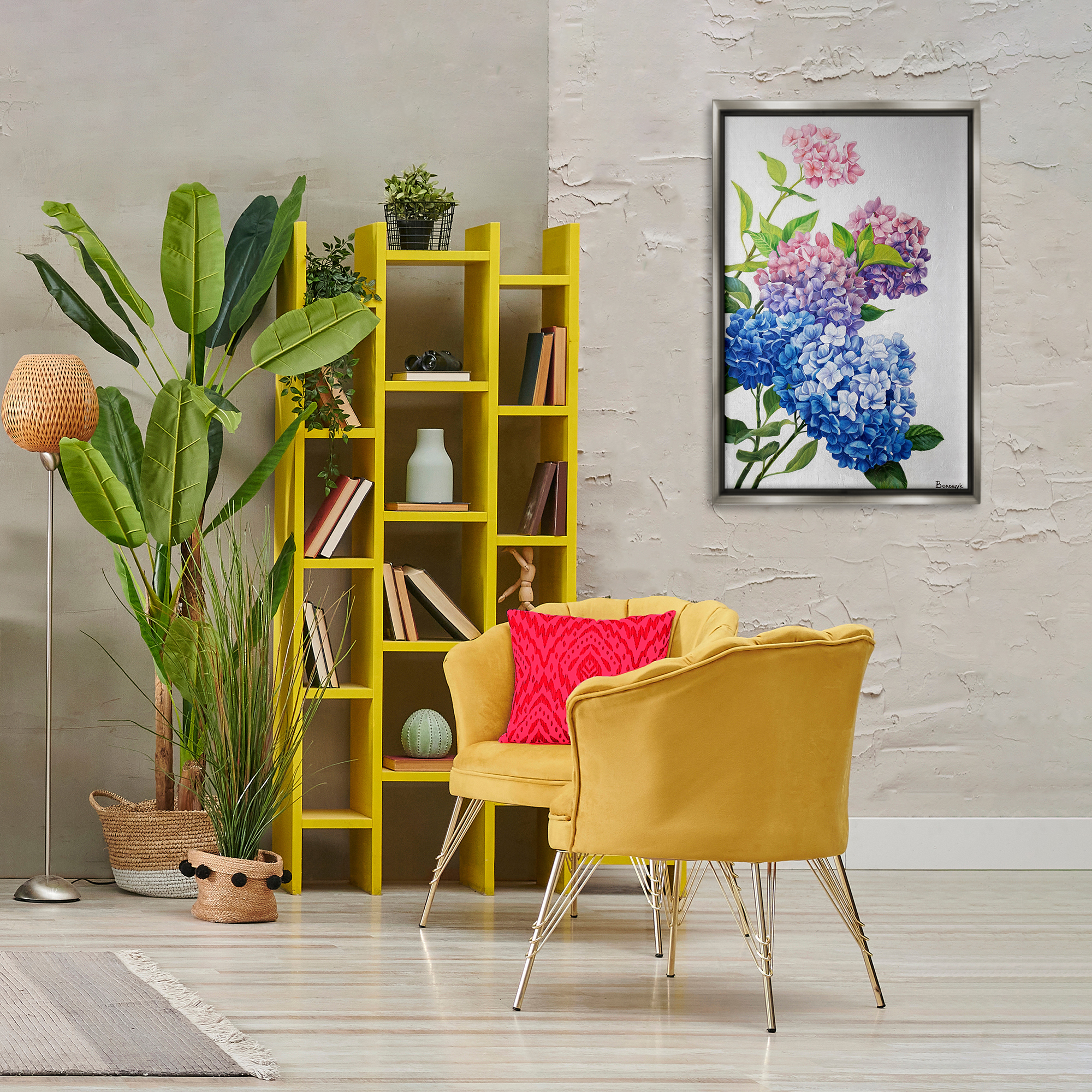 Stupell Industries Detailed Hydrangea Gradient Botanical & Floral Painting Gray Floater Framed Art Print Wall Art, 21 x 31