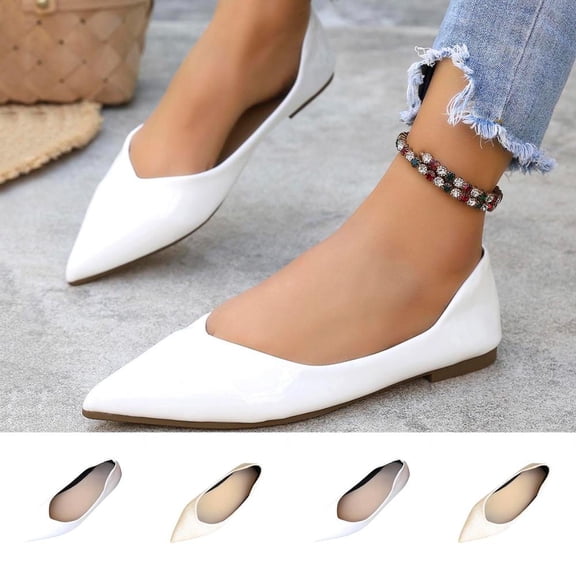 Bxsruta Women's Plus-Size Pointed Toe Flat Shoes for Spring and Summer Casual Wear with Glossy Patent Leather Comfortable and Versatile
