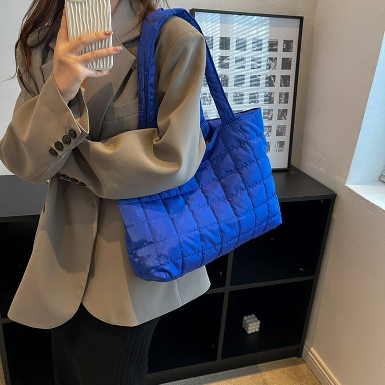 Autumn Winter Shoulder Bag Quilted Women Tote Bag Shoulder Handbags Travel Purse Blue