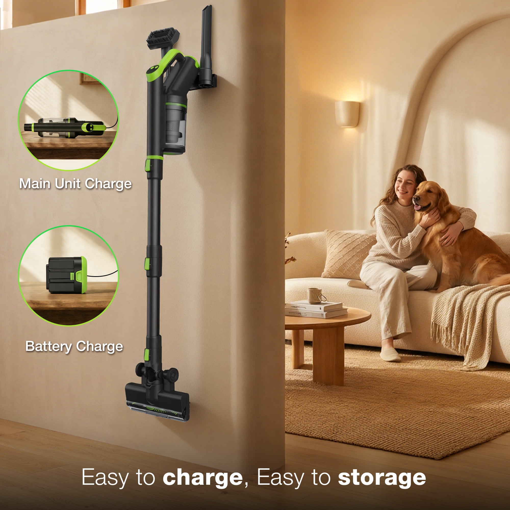 Maircle Anti-Tangle Cordless Stick Vacuum, Powerful But Quiet Cordless Vacuum With LED Display & Fade-Free Suction, Lightweight Vacuum Cleaner For Hard Floors, Carpets, Pet Hair