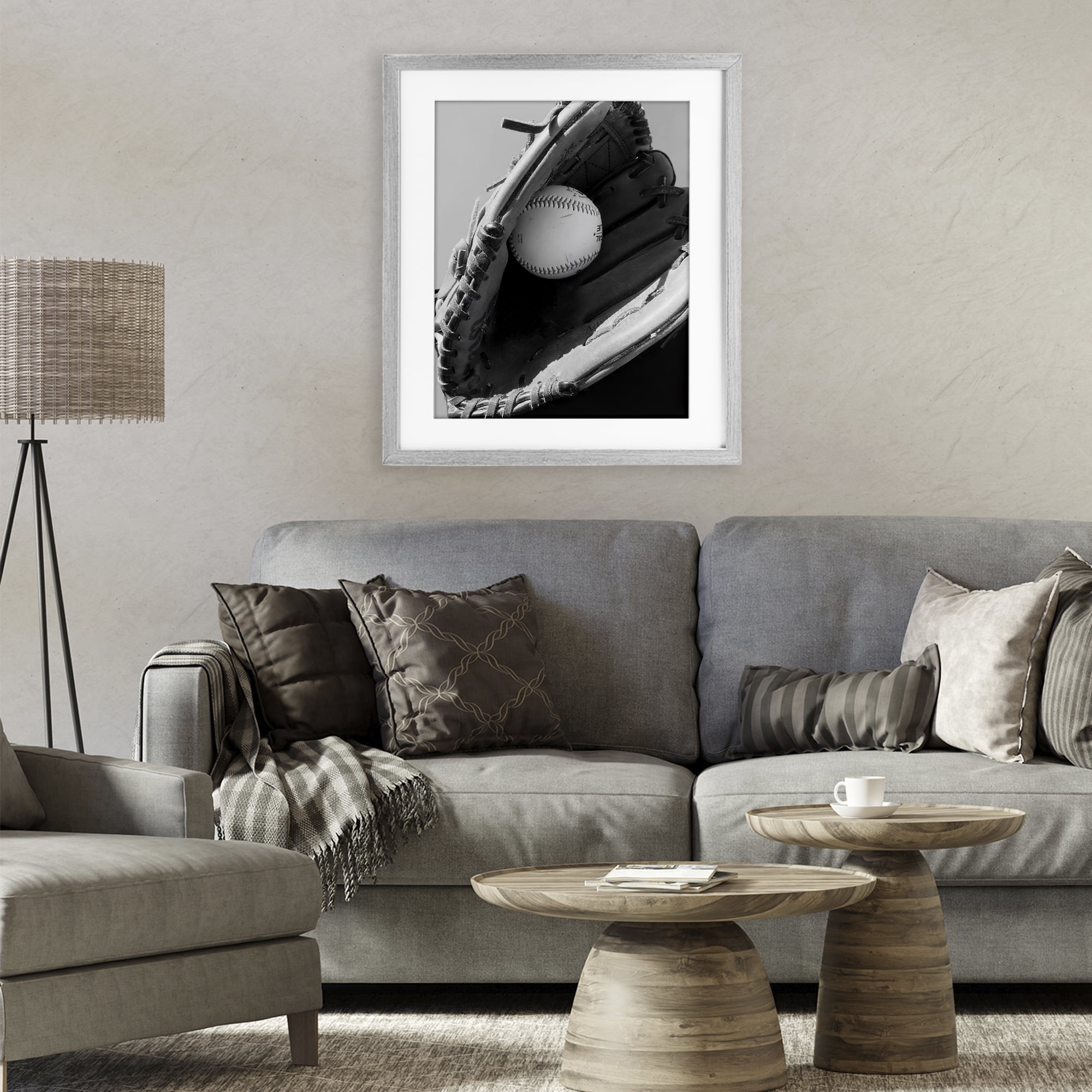 Stupell Industries Nice Catch Baseball Gray Framed Print Under Glass, design by Marcus Prime