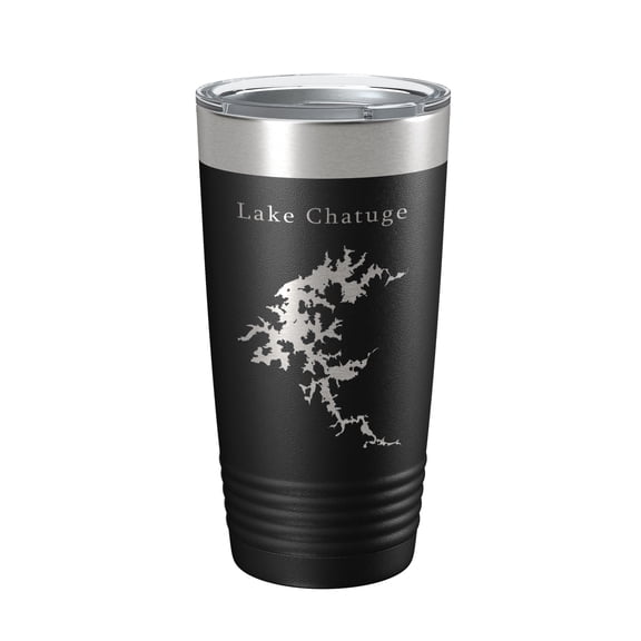 Lake Chatuge Map Tumbler Travel Mug Insulated Laser Engraved Coffee Cup Georgia North Carolina 20 oz Black