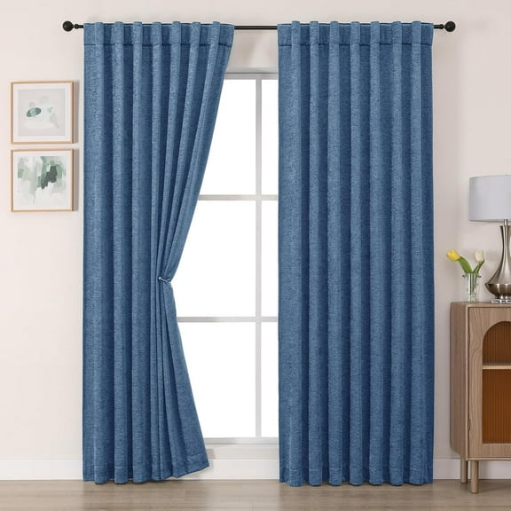 GHGSDH-Chenille Blue Curtains 84 Inches Long 2 Panels, Light Filtering Luxury Window Curtains, Back Tab Privacy Soft Velvet Window Curtain Drapes for Bedroom Living Room, 52" Wx84 L