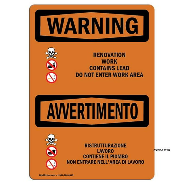 SignMission OS-WS-A-1218-L-12798 12 x 18 in. OSHA Warning Sign - Renovation Work Contains Lead