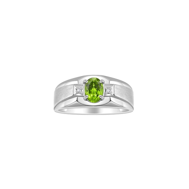 RYLOS Men's Rings Sterling Silver Classic 7X5MM Oval Gemstone & Diamond Ring Peridot August Birthstone Rings For Men, Silver Rings, Size 8