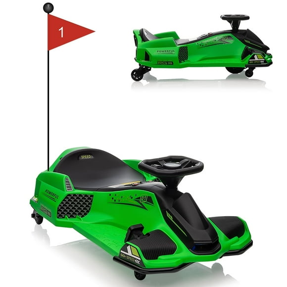 24V Ride on Drift Car, Kids Electric Drifting Go-Kart High/Low Variable Speed with 5 Wheels, Up to 7.5 MPH, Built-in Music, Front+Tail LED Light, Low-Power Alarm, for Kids Aged 8+