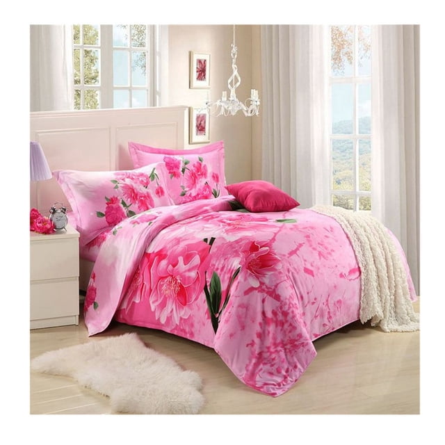 3D Active Printing Bed Quilt Duvet Sheet Cover 4PC Set Upscale Cotton 001
