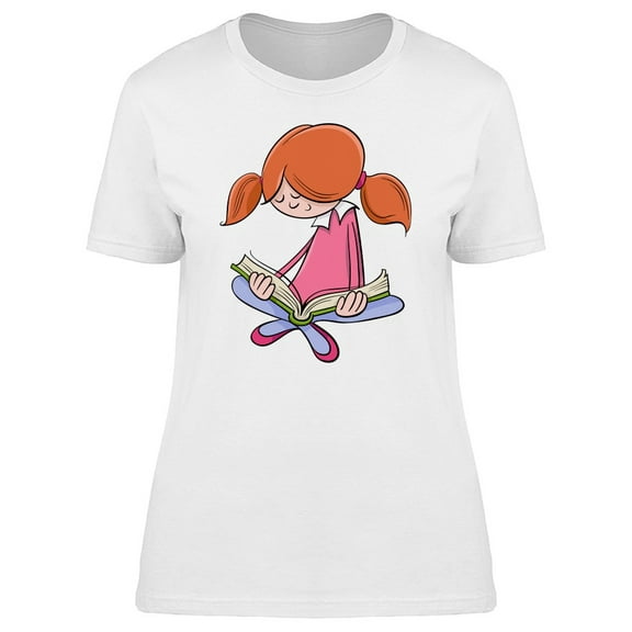 Adorable Girl Reading Cartoon Tee Women's -Image by Shutterstock
