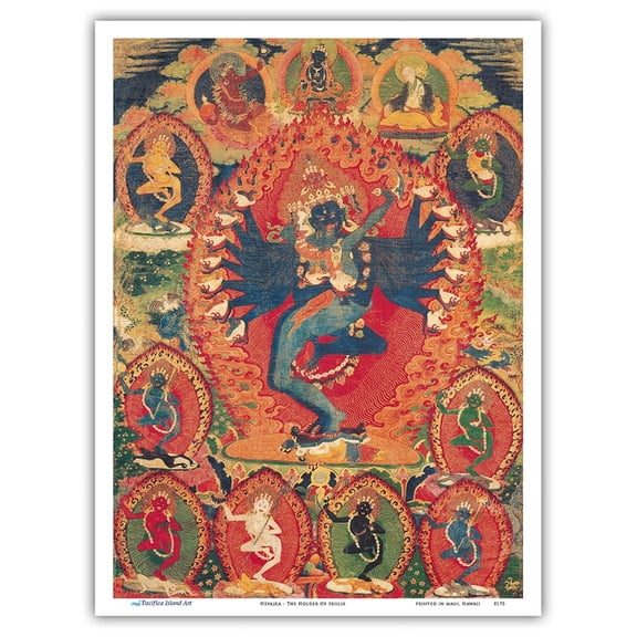 Hevajra - The Holder Of Skulls - Tantra Deity - Vintage Tibetan Thangka Buddhist Painting - Master Art Print (Unframed) 9in x 12in