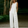 thumbnail image 4 of AHTJRT Two Piece Outfits for Women Summer Matching Sets Sleeveless Tops Lounge Beach Vacation Sets Wide Leg Pants Suits White XXL, 4 of 7