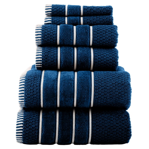 Lavish Home 6-Piece 100% Cotton Bathroom Towel Set with Rice Weave (Navy)
