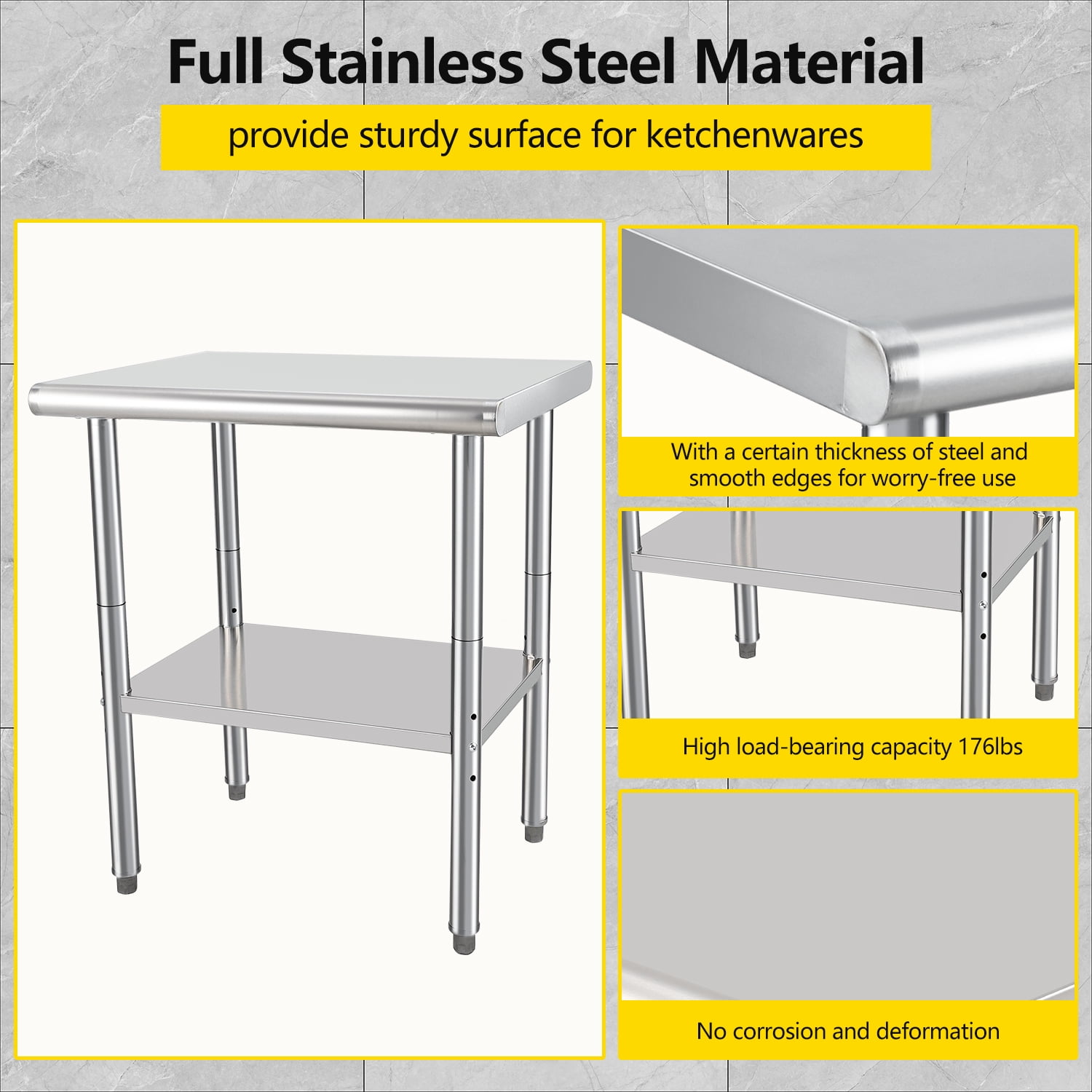 Towallmark Stainless Steel Work Table 30 x 24 inch without 4 Wheels Commercial Food Prep Worktable with Casters  Work Table for Commercial Kitchen Restaurant