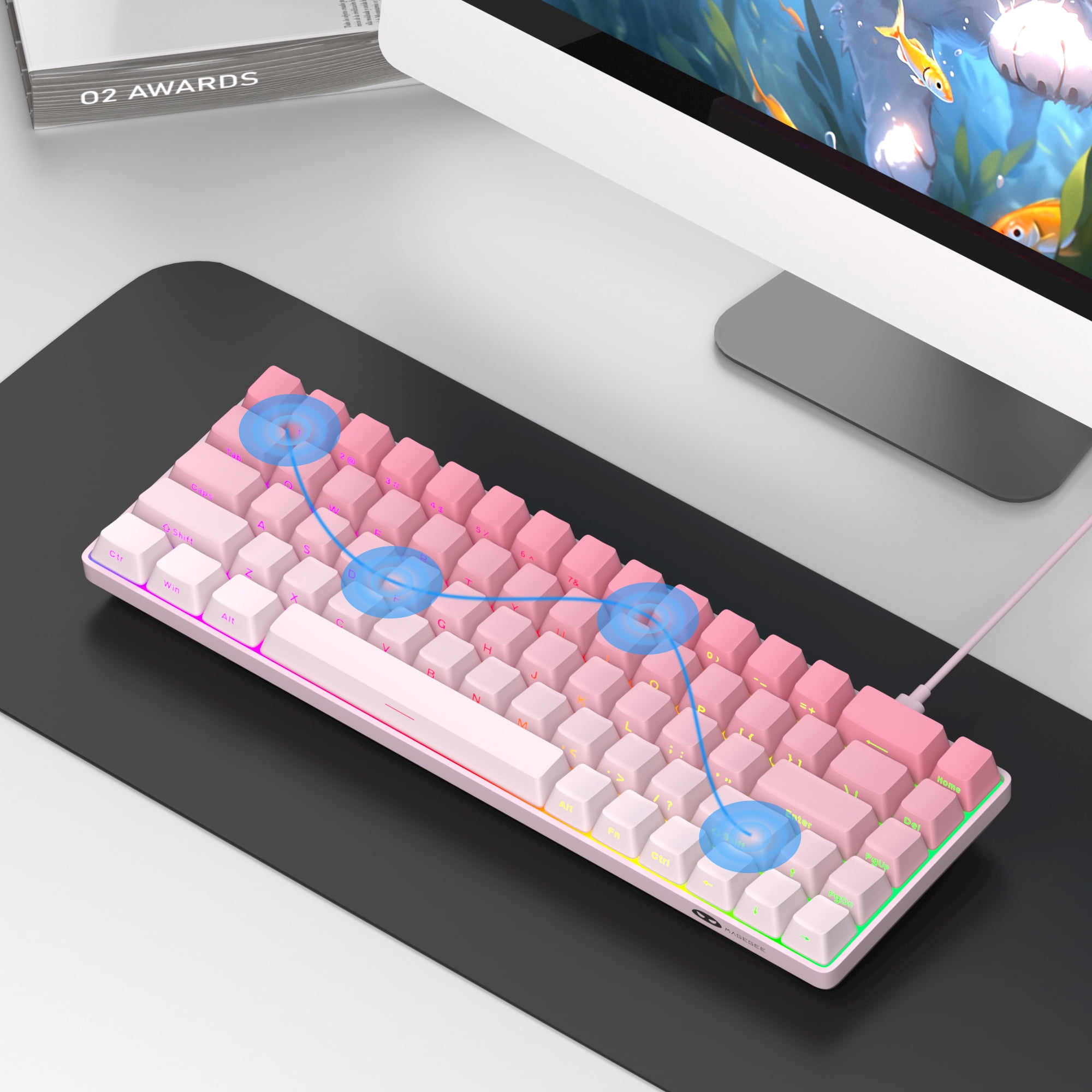 MageGee Portable 60% Mechanical Gaming Keyboard, RGB Backlit Compact 68 Keys Mini Wired Office Keyboard with Red Switches for Laptop PC Mac, Side Printed