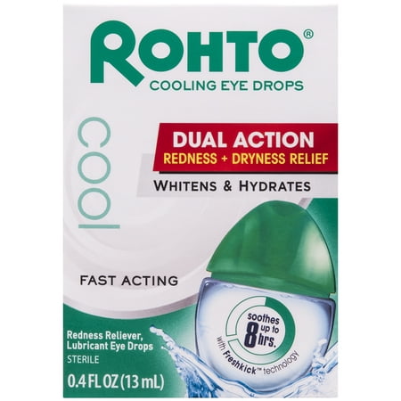 Rohto cool eye drops, dual action redness + dryness relief, 0.4 (Best Redness Relief Eye Drops)
