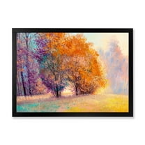 Designart 'Autumn Forest Orange Leaves Landscape' Lake House Framed Art Print