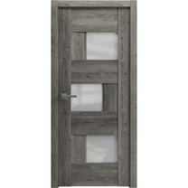 Solid French Door Frosted Glass | Sete 6933 Nebraska Grey | Single Regular Panel Frame Trims Handle | Bathroom Bedroom Sturdy Doors -36" x 80"