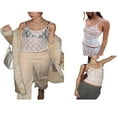 thumbnail image 3 of OUSITAID Women Sheer Mesh Crop Tops Floral Lace Patchwork See Through Slim Fit Tank Top Summer Retro Sling Vests, 3 of 6