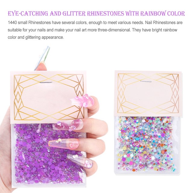 1440 Pieces Glass Crystal Set Flat Back Excellent Gloss Nail Art Rhinestones DIY Handcraft Manicure Accessories Card Making Mixed Color