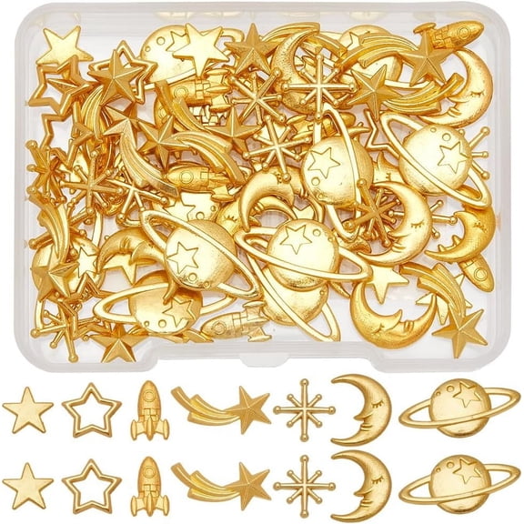 1 Box 84Pcs Filler Charms Star Moon Planet Fillers Charms for Art Nail Decoration DIY Crafts Jewelry Making Supplies for diy