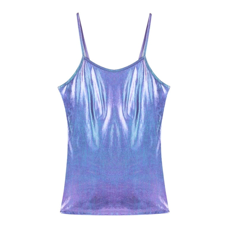 YONGHS Women's Shiny Metallic PVC Leather Camisole Spaghetti
