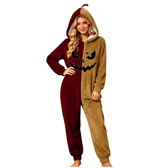 RFQWOVSR Adult Hooded Onesie Pajama with Print for Family Matching S