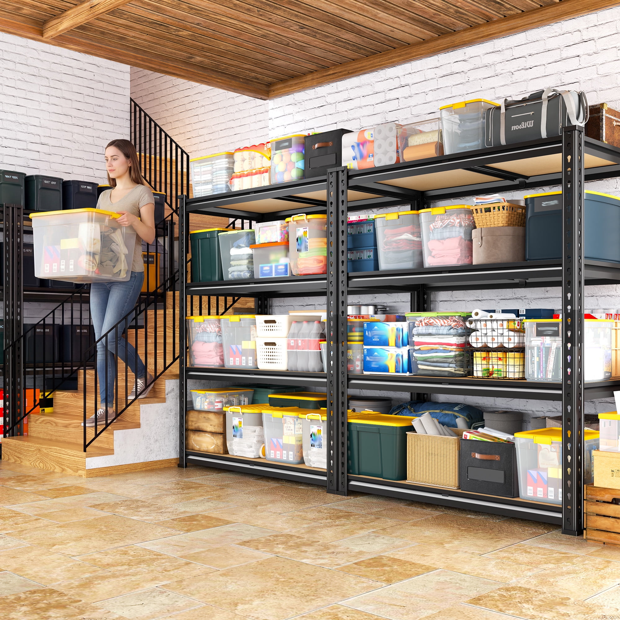 REIBII 2-Pack 4-Tier Steel Storage Shelving Unit,35 in x 12 in x 60 in,3200 lb Total Capacity,Black