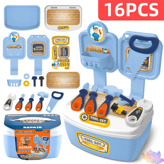 Pretend Construction Tool Workbench Playset with Storage Box Screwdriver and Assorted Simulation Repair Accessories, Workshop Pretend Play House Toys, Mechanic Role Play Toy for Kids Ages 3 and Up