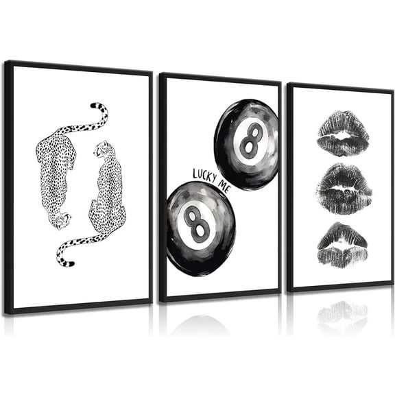 Black and White Poker Dice Canvas Wall Art Lucky You Poster Prints Trendy Funky Preppy Y2K 8 Ball Pictures Artwork Aesthetic Painting for Game Room Apartment Dorm Decor Unframed