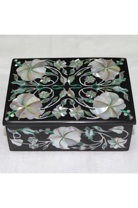 Black Marble Handmade Personalized Jewellery BoxMop Floral Art