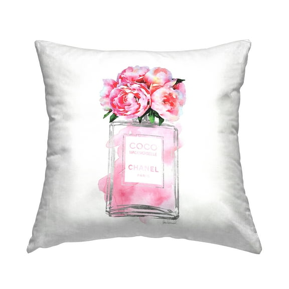 Stupell Industries Glam Perfume Bottle Flower Silver Peony Pink,18 x 7 x 18 Decorative Pillows