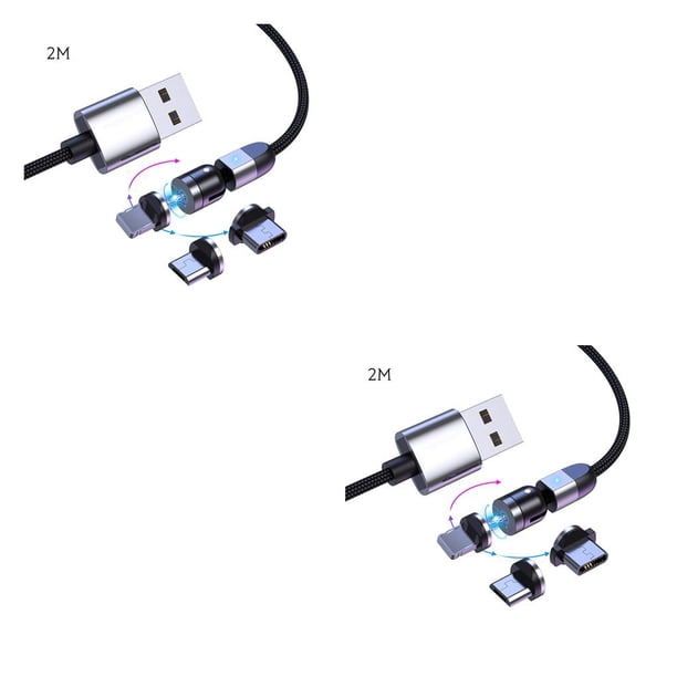 Matsuzay Cable de succión magnética para USB Carga rápida Cabeza redonda Opcional 3 EN 1 Enchufe para Android plata 2M 2piezas