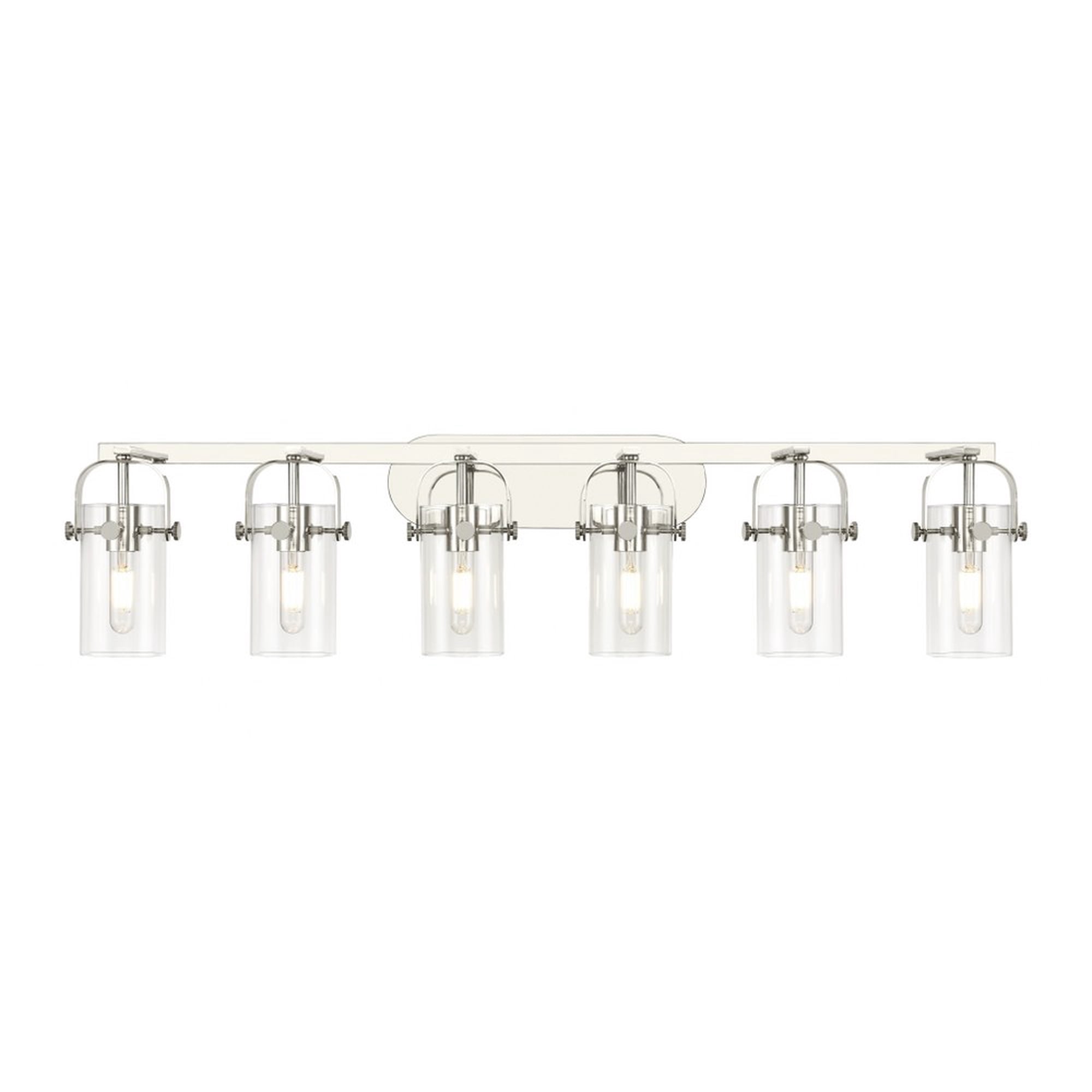 423-6W-PN-G423-7CL Innovations Lighting Pilaster II Cylinder - 6 Light Bath Vanity In Contemporary Style-10.38 Inches Tall and 43.88 Inches