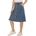 thumbnail image 4 of INSPIRE CHIC Women's Denim Skirt Raw Hem Button Down A-Line Midi Jeans Skirts M Gray Blue, 4 of 6