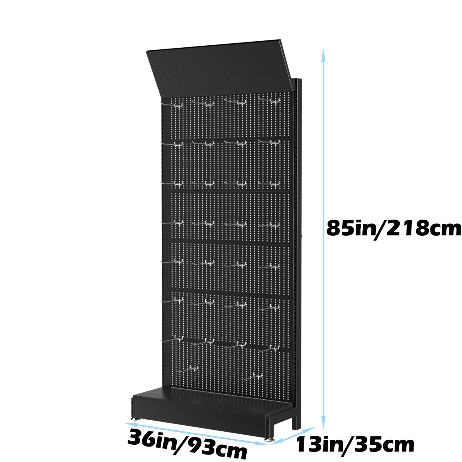 Ztysn Metal Pegboard Stand Shelf,with 30 Hooks,85x36x13 in,Garage Tool Storage Pegboard Organizer Retail Display Rack for Craft Shows,Exhibition Hall/Black