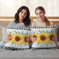 thumbnail image 5 of Set of 2 Sunflower Flowers Pillow Covers 18x18 Inch, Yellow Floral Eucalyptus Leaves Black Plaid Decorative Throw Pillow Cases Cotton Cushion Covers for Sofa Couch Bed Living Room Bedroom Home Decor, 5 of 9