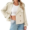 thumbnail image 3 of Long Sleeve Double Breasted Women Casual Trench Coat Crop Jacket, 3 of 6