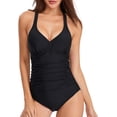 thumbnail image 1 of Trajes de baño de una pieza para mujer, trajes de baño de control Tommy fruncidos, cuello en V, espalda cruzada sexy, trajes de baño para nadar, 1 of 7