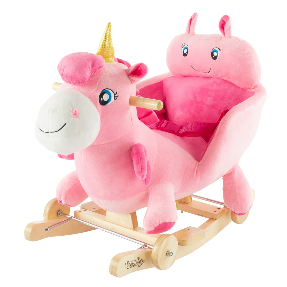 2in1 Classic Rocking Horse Plush Animal Unicorn with Wood Rockers