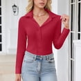thumbnail image 4 of HomeDM Long Sleeve Button Down Shirts for Women, Slim Fit Stretch Dress Shirts Casual Business Work Blouse, Solid Color - Red/M, 4 of 7