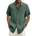 thumbnail image 1 of Blusa de lino de algodón de verano para hombre, cuello vuelto, manga corta, botones, blusa suelta, Tops de gran tamaño S-5xl, 1 of 5