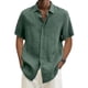 thumbnail image 1 of Blusa de lino de algodón de verano para hombre, cuello vuelto, manga corta, botones, blusa suelta, Tops de gran tamaño S-5xl, 1 of 5