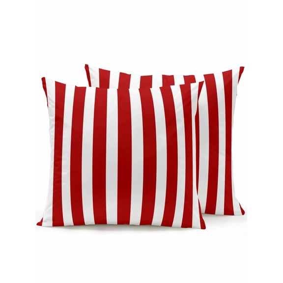Waterproof Outdoor Throw Pillows with Inserts 16"x16" Set of 2, Red Striped Soft Decorative Pillowcases for Couch Bedroom, Christmas Farmhouse Red White Stripes Pillow Covers for Sofa Living Room