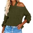 thumbnail image 6 of Women's Solid Color Sexy Off Shoulder Loose Knit Sweater Top for Fall Winter Evening Events,Army Green,L, 6 of 6