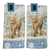 Kay Dee Designs Bohemian Blue CAT & FLOWERS Terry Kitchen Towels, 2 Count