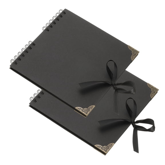 Uxcell Scrapbook Photo Albums, 8x8 Inch 60 Pages with Ribbon Protector, Black, 2 Pcs