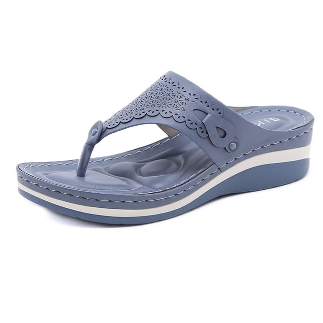 Pompotops Sandals Women's Plus Size Lightweight Retro Shoes Massage Flip-flops Soft Bottom Wedge Slippers