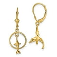 thumbnail image 4 of 14k Yellow Gold 3D Dolphin Jumping Through Hoop Leverback Earrings, 4 of 7